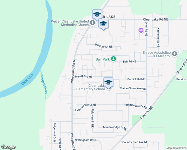 map of restaurants, bars, coffee shops, grocery stores, and more near 933 Merlot Avenue Northeast in Keizer