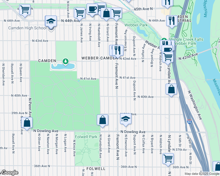 map of restaurants, bars, coffee shops, grocery stores, and more near 4022 North Girard Avenue in Minneapolis