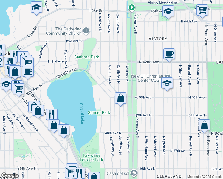 map of restaurants, bars, coffee shops, grocery stores, and more near 4035 Beard Avenue North in Minneapolis