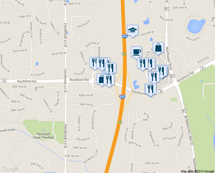 map of restaurants, bars, coffee shops, grocery stores, and more near 4000 Annapolis Lane North in Minneapolis