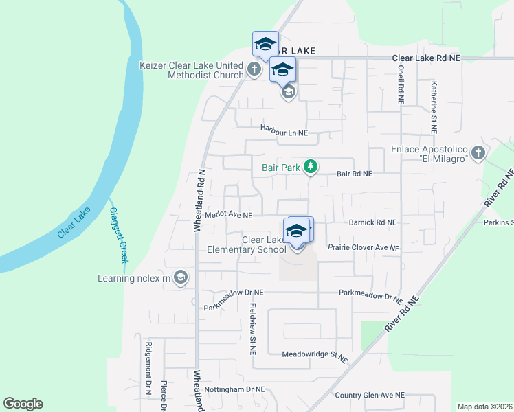 map of restaurants, bars, coffee shops, grocery stores, and more near 933 Merlot Avenue Northeast in Keizer