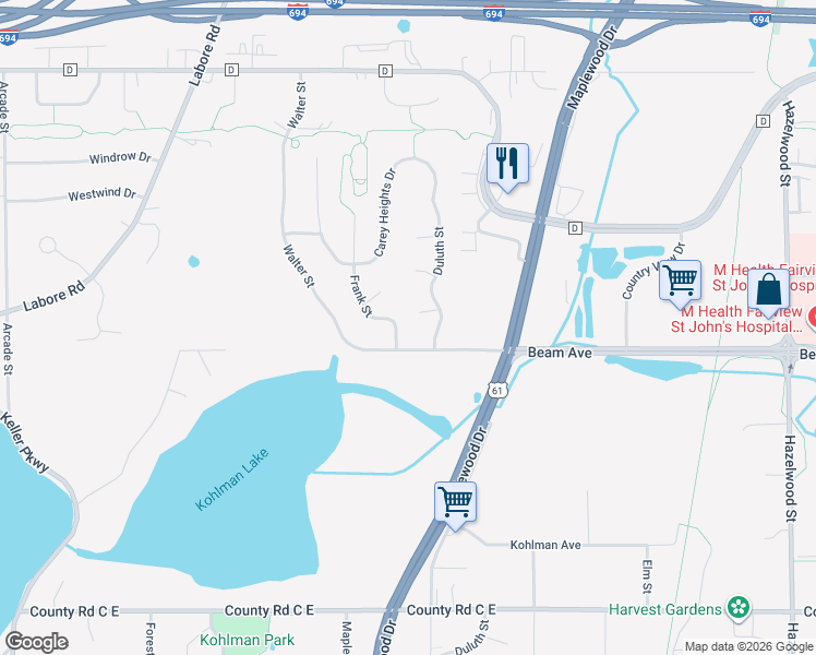 map of restaurants, bars, coffee shops, grocery stores, and more near 2900 Frank Street in Saint Paul