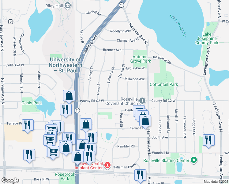 map of restaurants, bars, coffee shops, grocery stores, and more near 2903 Pascal Street in Saint Paul