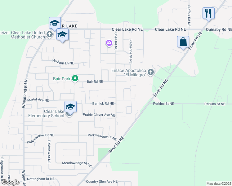 map of restaurants, bars, coffee shops, grocery stores, and more near 1533 Leewood Avenue Northeast in Keizer