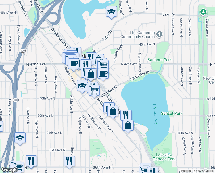 map of restaurants, bars, coffee shops, grocery stores, and more near 4217 40th Avenue North in Minneapolis