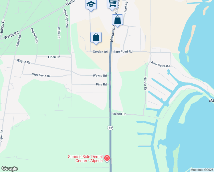 map of restaurants, bars, coffee shops, grocery stores, and more near 3128-3508 U.S. 23 in Alpena