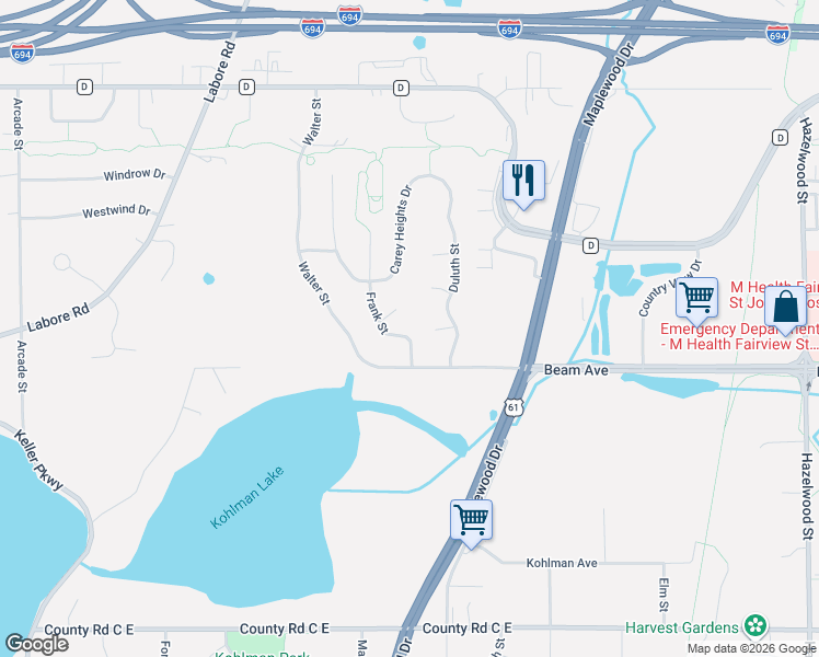 map of restaurants, bars, coffee shops, grocery stores, and more near 2900 Frank Street in Saint Paul
