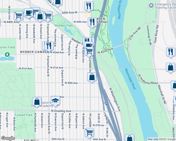 map of restaurants, bars, coffee shops, grocery stores, and more near 4024 North Lyndale Avenue in Minneapolis