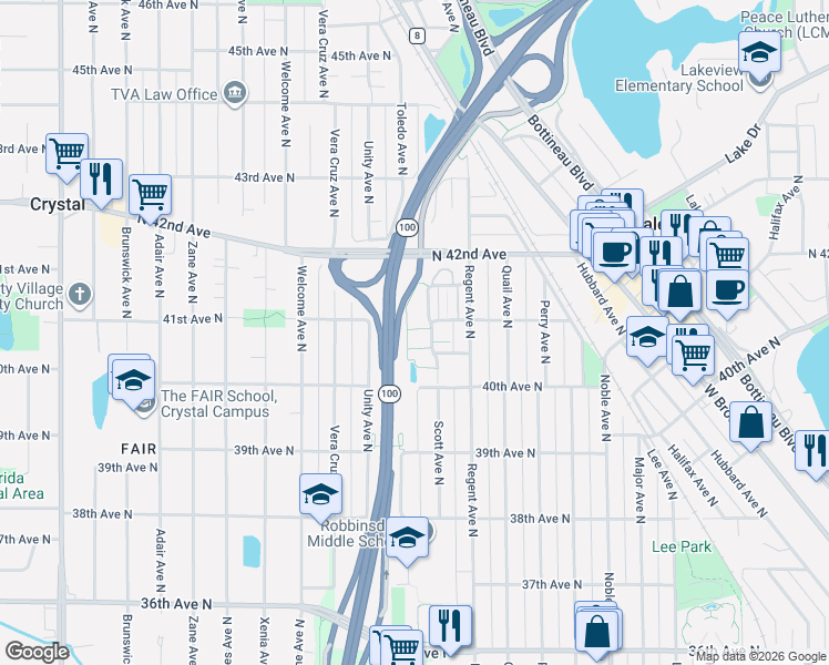 map of restaurants, bars, coffee shops, grocery stores, and more near 5213 Scott Trail in Minneapolis