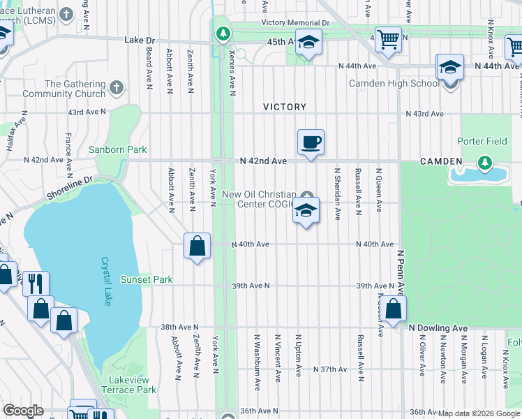 map of restaurants, bars, coffee shops, grocery stores, and more near 4019 North Vincent Avenue in Minneapolis