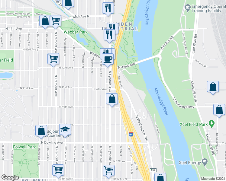 map of restaurants, bars, coffee shops, grocery stores, and more near 4058 Lyndale Avenue North in Minneapolis