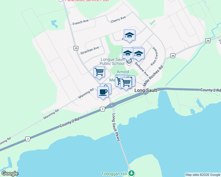 map of restaurants, bars, coffee shops, grocery stores, and more near 41 Simcoe Street in Stormont, Dundas and Glengarry United Counties