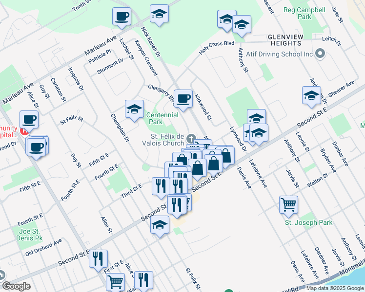 map of restaurants, bars, coffee shops, grocery stores, and more near in Cornwall