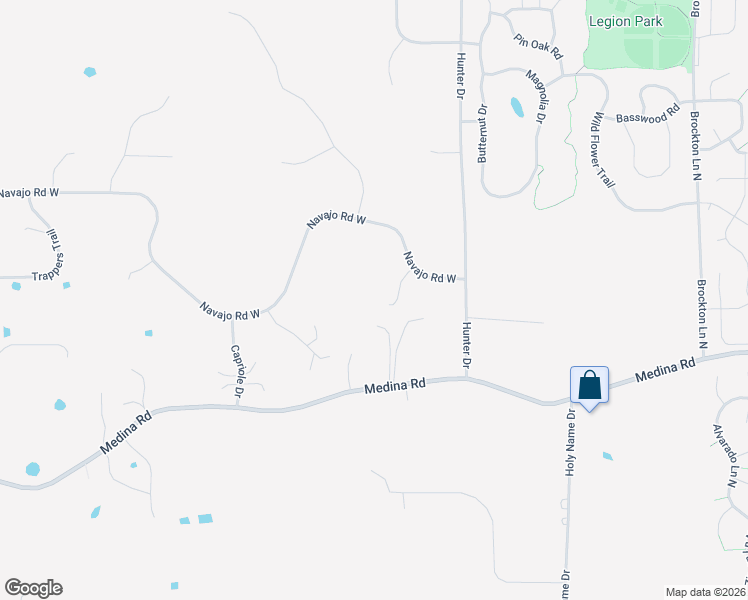 map of restaurants, bars, coffee shops, grocery stores, and more near 575 Navajo Road West in Medina