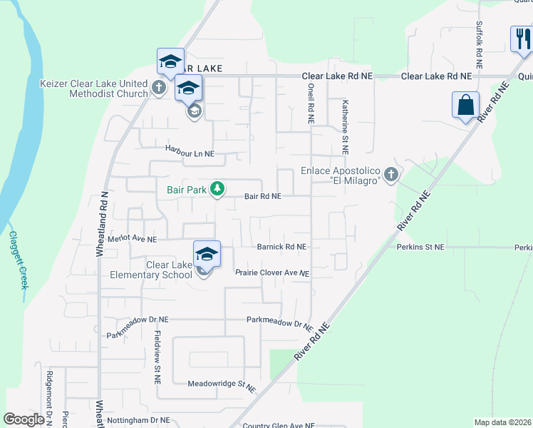 map of restaurants, bars, coffee shops, grocery stores, and more near 1314 Bachman Avenue in Keizer