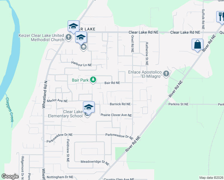 map of restaurants, bars, coffee shops, grocery stores, and more near 1314 Bachman Avenue in Keizer