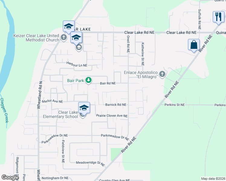 map of restaurants, bars, coffee shops, grocery stores, and more near 1314 Bachman Avenue in Keizer