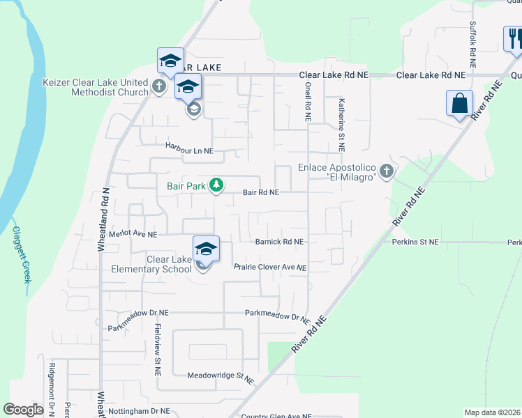 map of restaurants, bars, coffee shops, grocery stores, and more near 1314 Bachman Avenue in Keizer