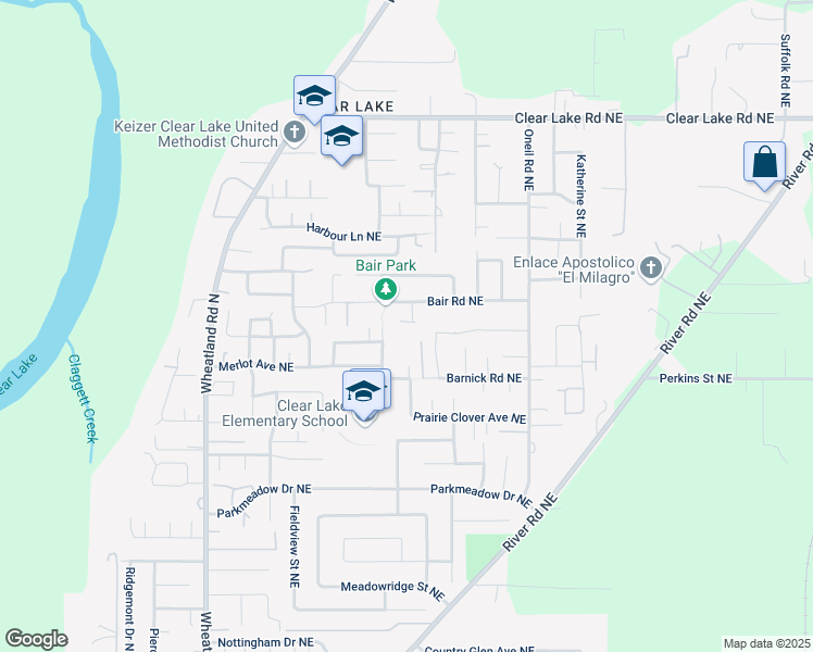 map of restaurants, bars, coffee shops, grocery stores, and more near 7630 Maebelle Lane Northeast in Salem