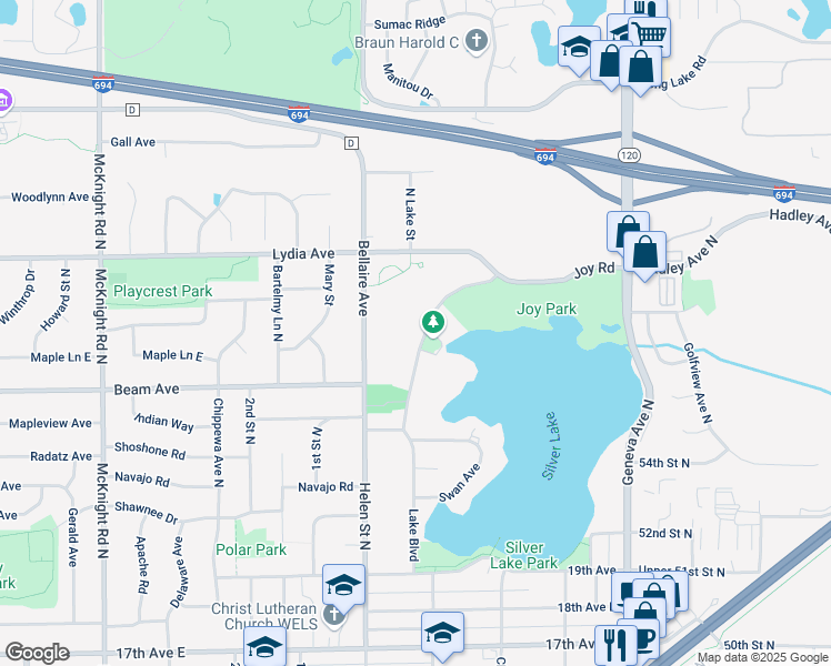 map of restaurants, bars, coffee shops, grocery stores, and more near 2933 Lake Boulevard in North Saint Paul