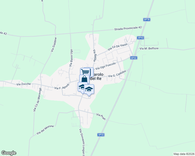 map of restaurants, bars, coffee shops, grocery stores, and more near 19 Via G. Cadolini in Rivarolo del Re