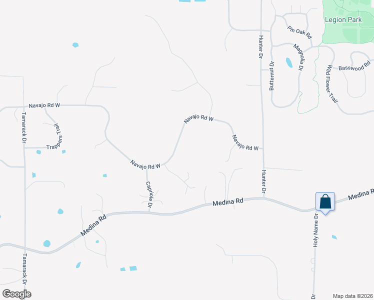 map of restaurants, bars, coffee shops, grocery stores, and more near 675 Navajo Road West in Medina