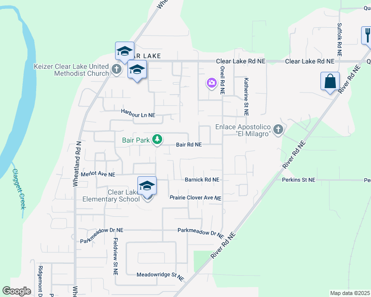 map of restaurants, bars, coffee shops, grocery stores, and more near 1314 Bachman Avenue in Keizer