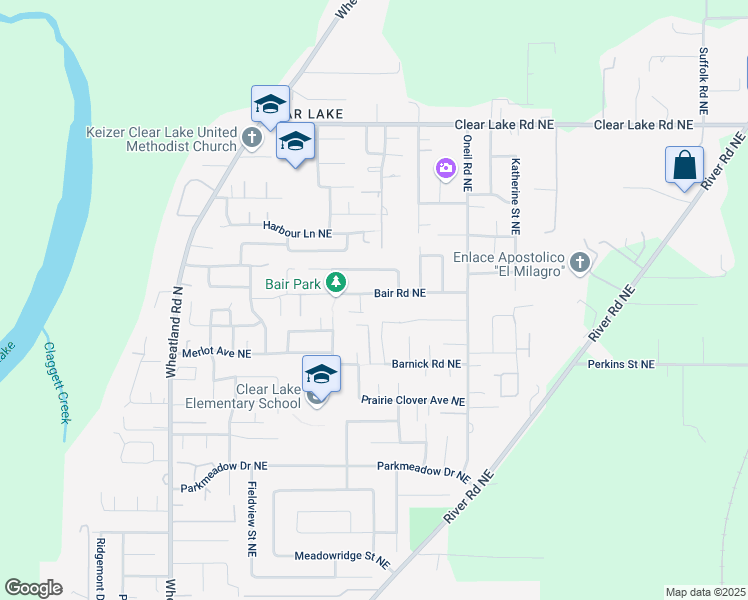 map of restaurants, bars, coffee shops, grocery stores, and more near 1234 Bair Road Northeast in Keizer