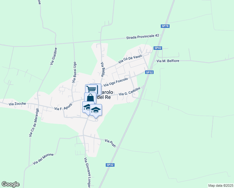 map of restaurants, bars, coffee shops, grocery stores, and more near 47 Via G. Cadolini in Rivarolo del Re