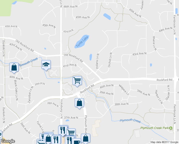 map of restaurants, bars, coffee shops, grocery stores, and more near 4100 Quantico Lane North in Plymouth