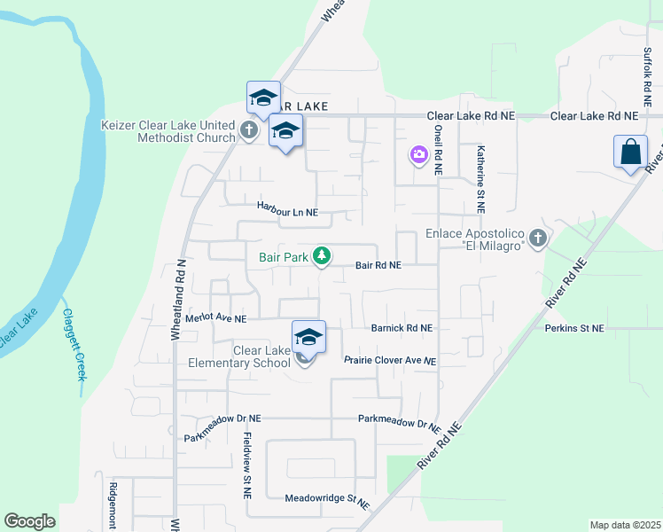 map of restaurants, bars, coffee shops, grocery stores, and more near 1125 Bair Road Northeast in Keizer