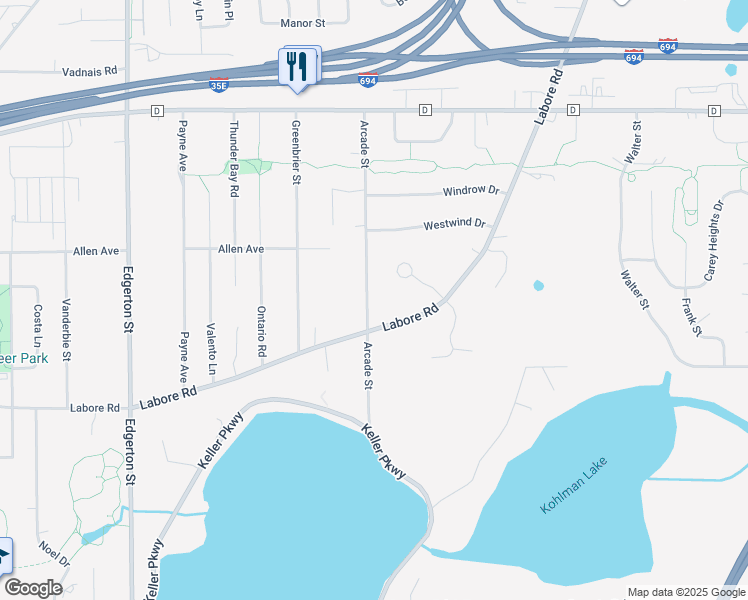 map of restaurants, bars, coffee shops, grocery stores, and more near 2944 Arcade Street in Little Canada