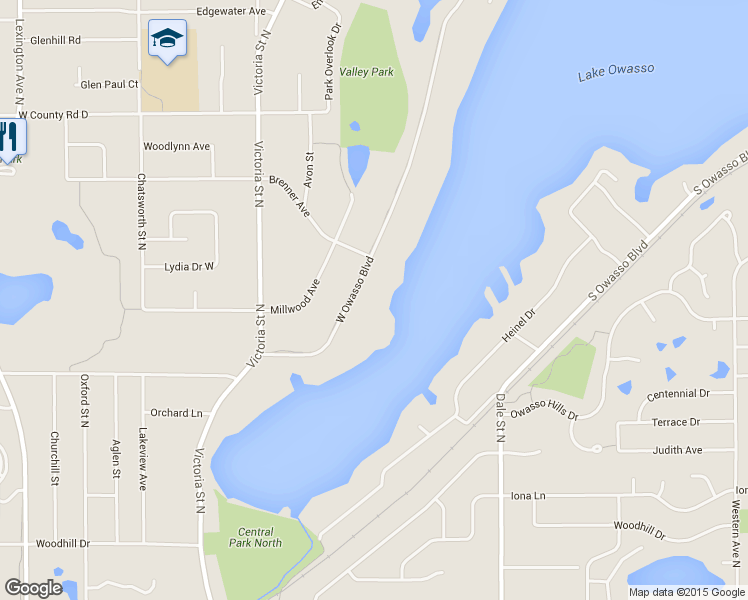 map of restaurants, bars, coffee shops, grocery stores, and more near 2968 West Owasso Boulevard in Roseville