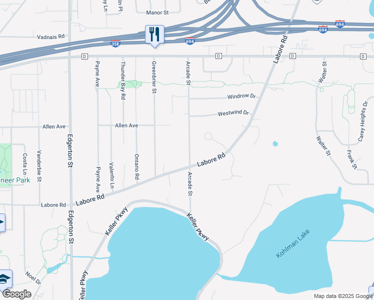 map of restaurants, bars, coffee shops, grocery stores, and more near 2944 Arcade Street in Little Canada
