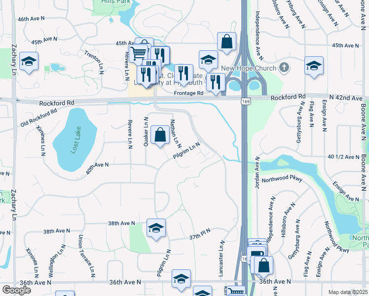 map of restaurants, bars, coffee shops, grocery stores, and more near 4000 Nathan Lane North in Plymouth