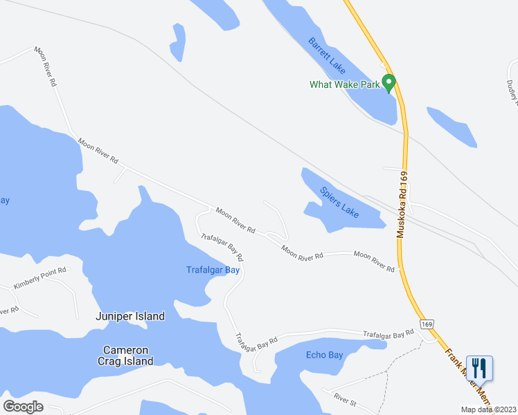 map of restaurants, bars, coffee shops, grocery stores, and more near 1100 Moon River Road in Bala