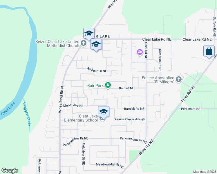 map of restaurants, bars, coffee shops, grocery stores, and more near 1125 Bair Road Northeast in Keizer