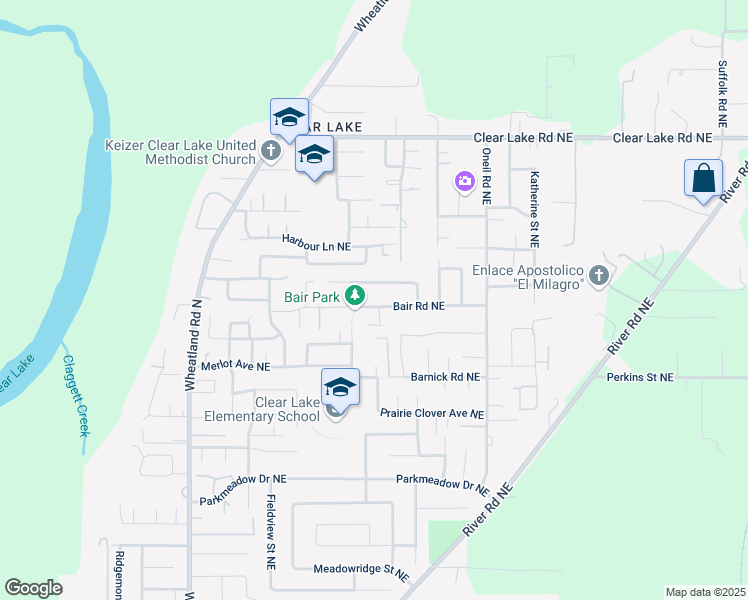 map of restaurants, bars, coffee shops, grocery stores, and more near 1125 Bair Road Northeast in Keizer