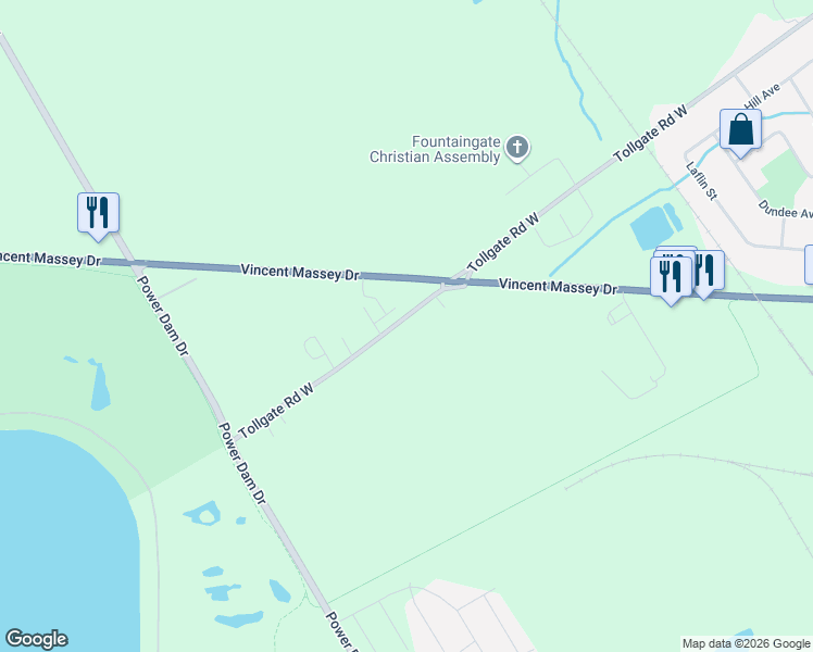 map of restaurants, bars, coffee shops, grocery stores, and more near 2122 Tollgate Road West in Cornwall