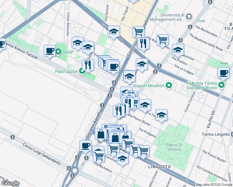 map of restaurants, bars, coffee shops, grocery stores, and more near 18 Corso Enrico Tazzoli in Torino