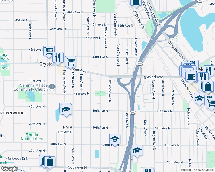 map of restaurants, bars, coffee shops, grocery stores, and more near 4129 Welcome Avenue North in Minneapolis