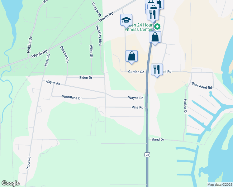 map of restaurants, bars, coffee shops, grocery stores, and more near 1001-1199 Wayne Road in Alpena