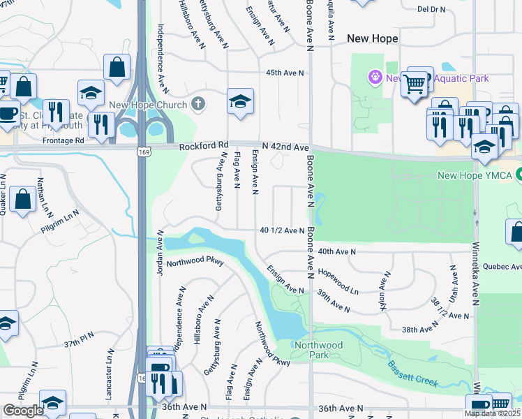 map of restaurants, bars, coffee shops, grocery stores, and more near 4051 Decatur Avenue North in Minneapolis