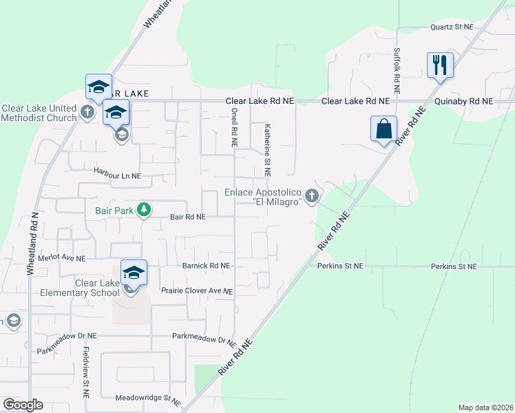 map of restaurants, bars, coffee shops, grocery stores, and more near 7650 Oneil Road Northeast in Keizer