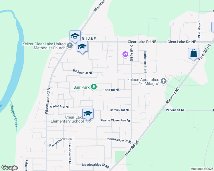 map of restaurants, bars, coffee shops, grocery stores, and more near 1234 Bair Road Northeast in Keizer