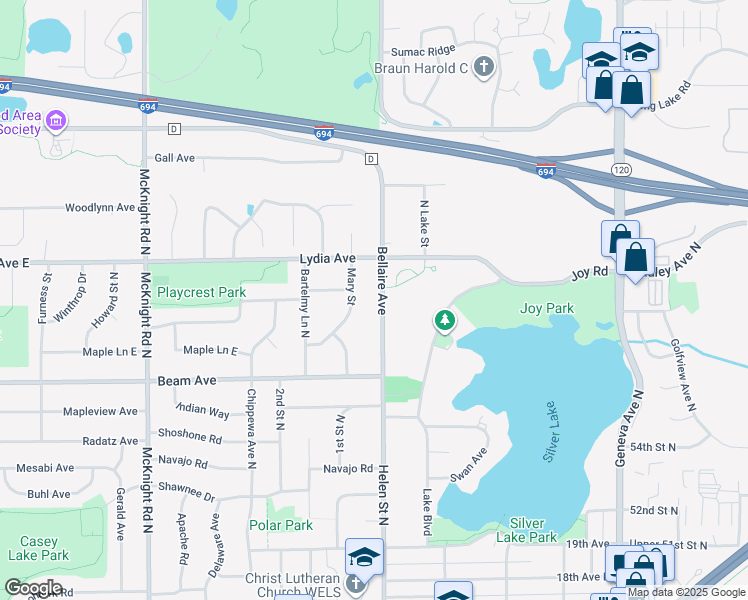 map of restaurants, bars, coffee shops, grocery stores, and more near 2937 Bellaire Avenue in Saint Paul