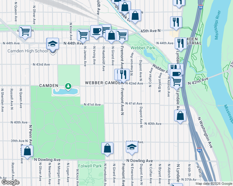 map of restaurants, bars, coffee shops, grocery stores, and more near 4108 North Girard Avenue in Minneapolis