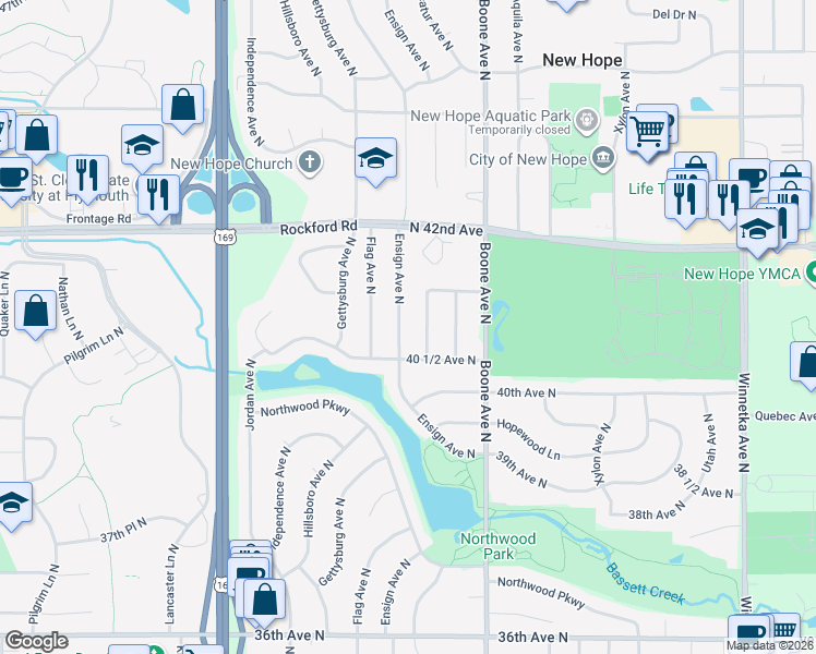 map of restaurants, bars, coffee shops, grocery stores, and more near 4051 Decatur Avenue North in Minneapolis