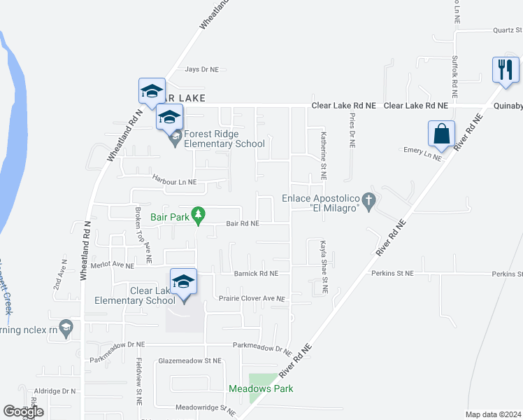 map of restaurants, bars, coffee shops, grocery stores, and more near 7682 Saint Charles Street Northeast in Keizer