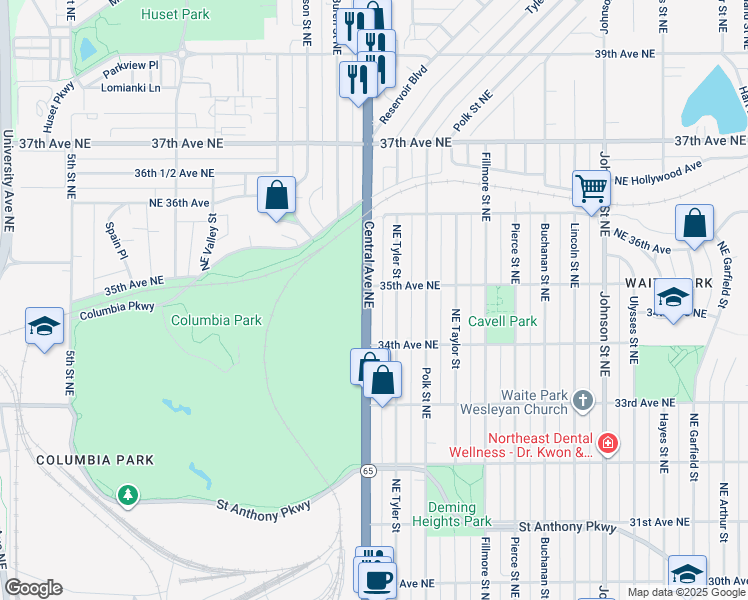 map of restaurants, bars, coffee shops, grocery stores, and more near in Minneapolis